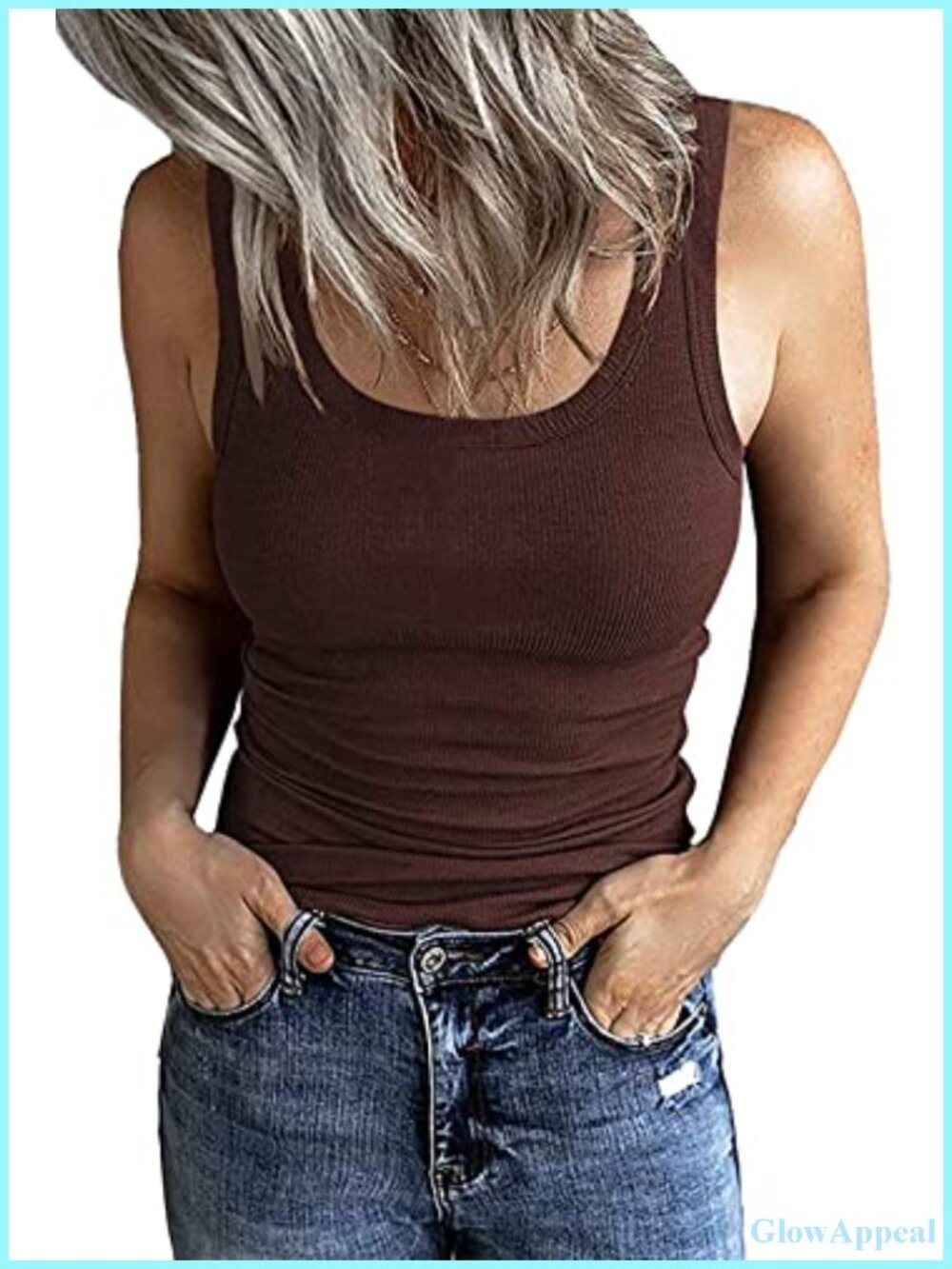 Sleeveless Scoop Neck Ribbed Tank Top Fitted Basic Cami Tee Shirt